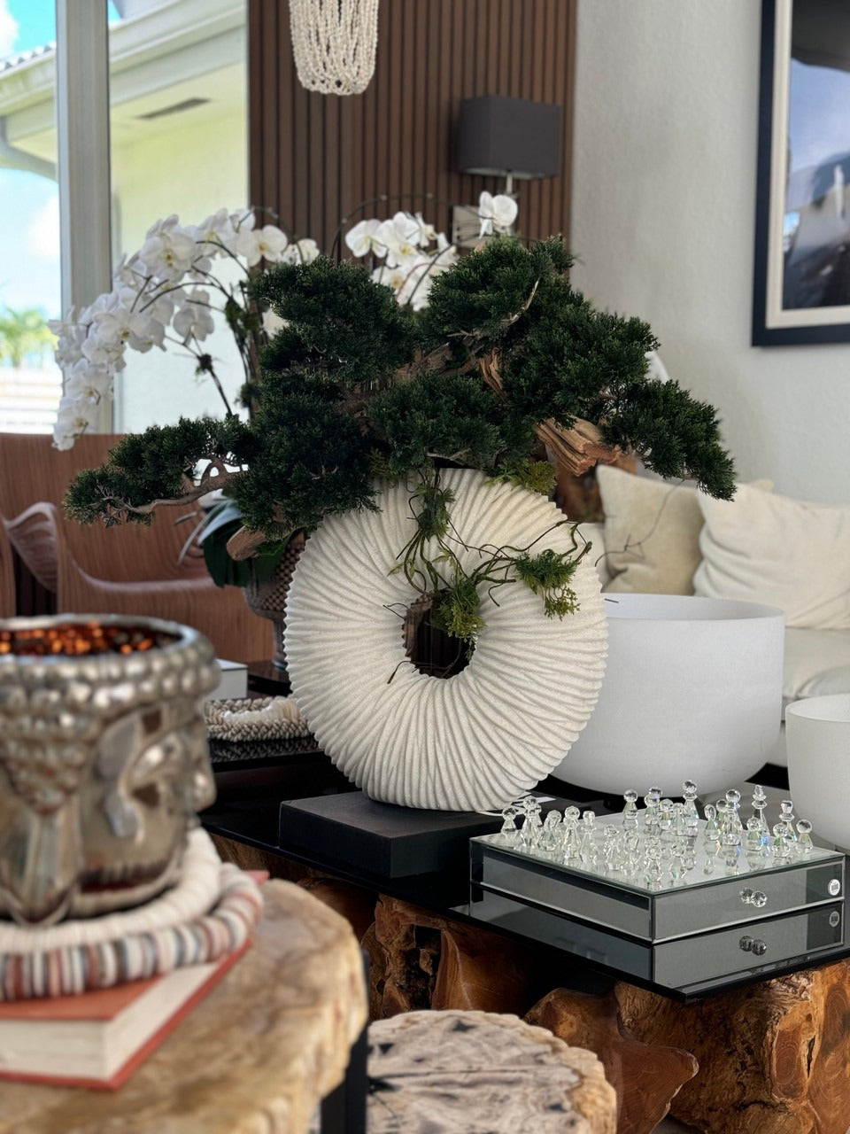 Medium Eternity Vase with Trailing Bonsai Tree and Driftwood