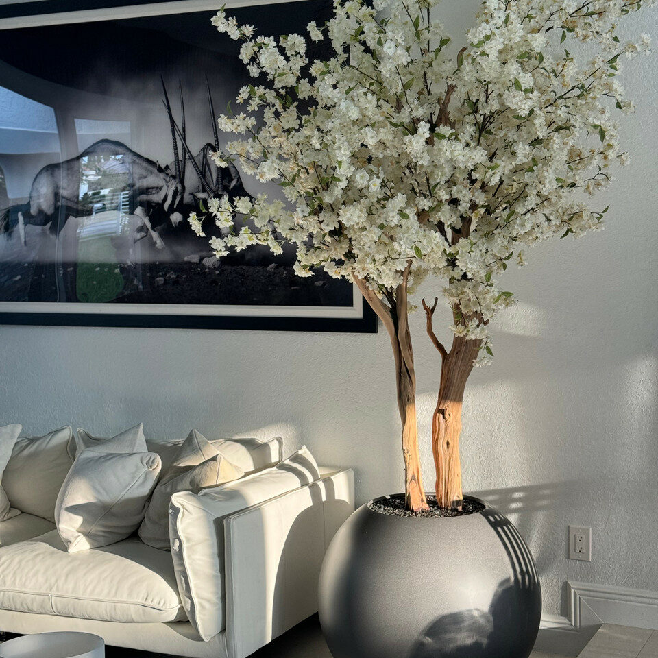 Most popular matte gun metal globe with custom made cherry blossom tree