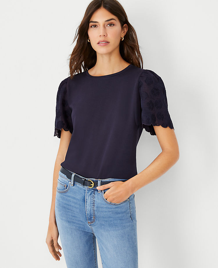 Floral Clip Sleeve Mixed Media Tee