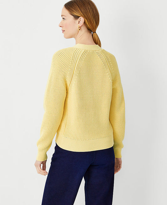 Cardigan à col en V, motif côtelé, coupe évasée