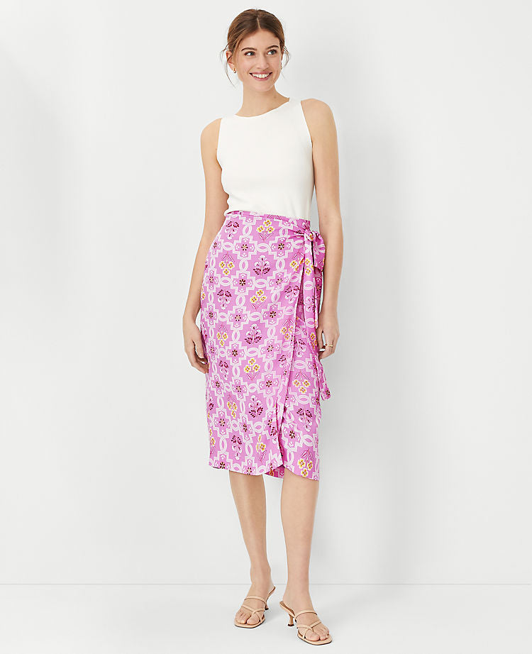 Tile Print Sarong Pencil Skirt