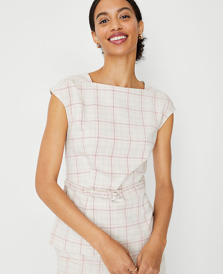 The Belted Envelope Boatneck Top in Plaid