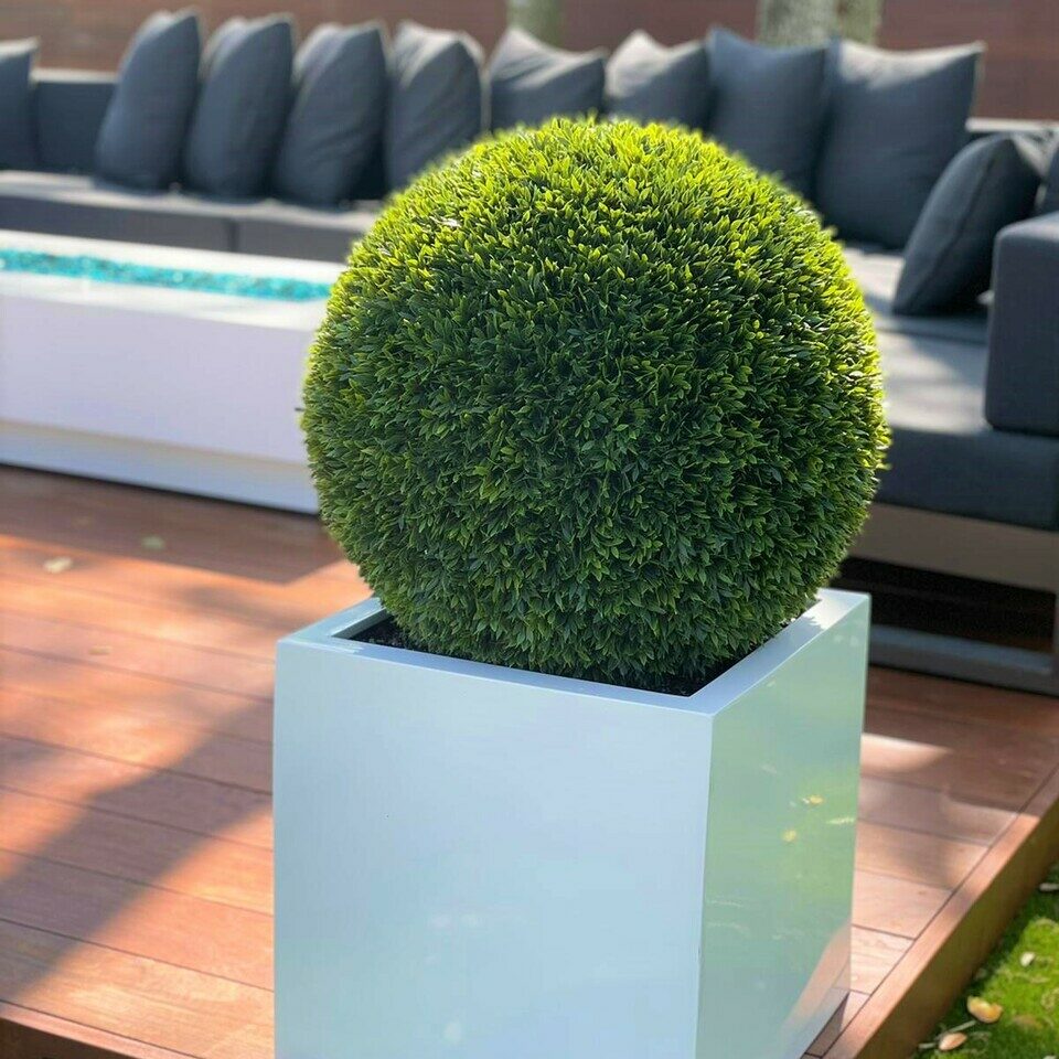 Large Block Fiberglass Planter with 20′′ Topiary