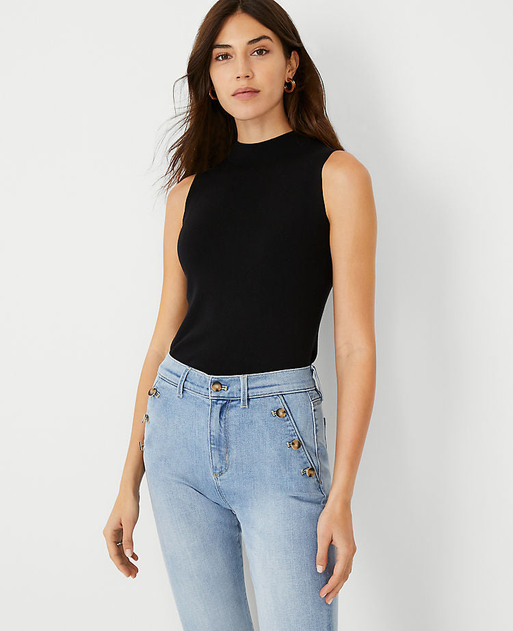 Geripptes Mock-Neck-Pullover-Top