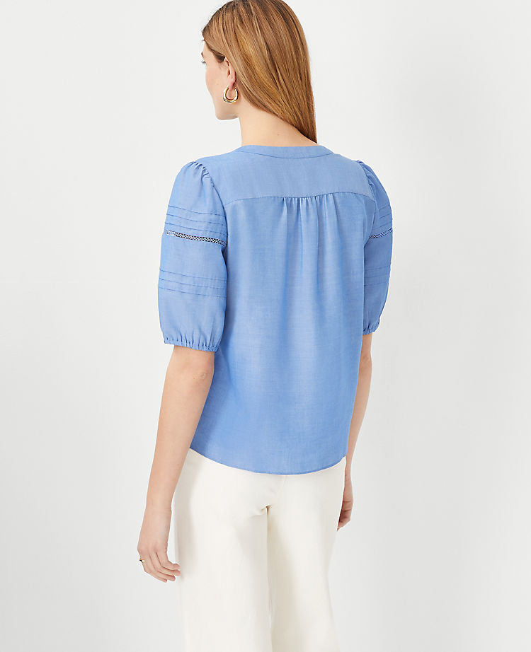 Haut en chambray à plis nervurés avec découpes