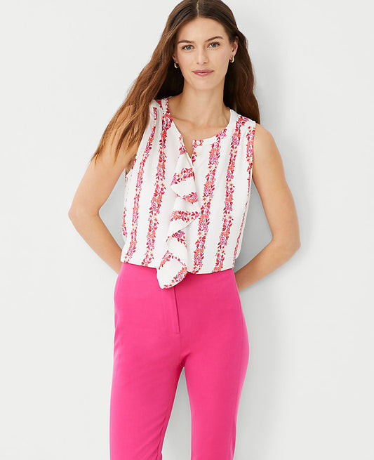 Blumig drapierte Mixed-Media-Bluse