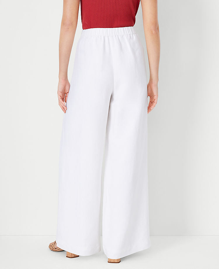 Le pantalon palazzo en mélange de lin à enfiler