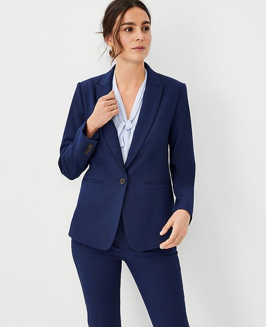Le blazer long à un bouton en bi-stretch
