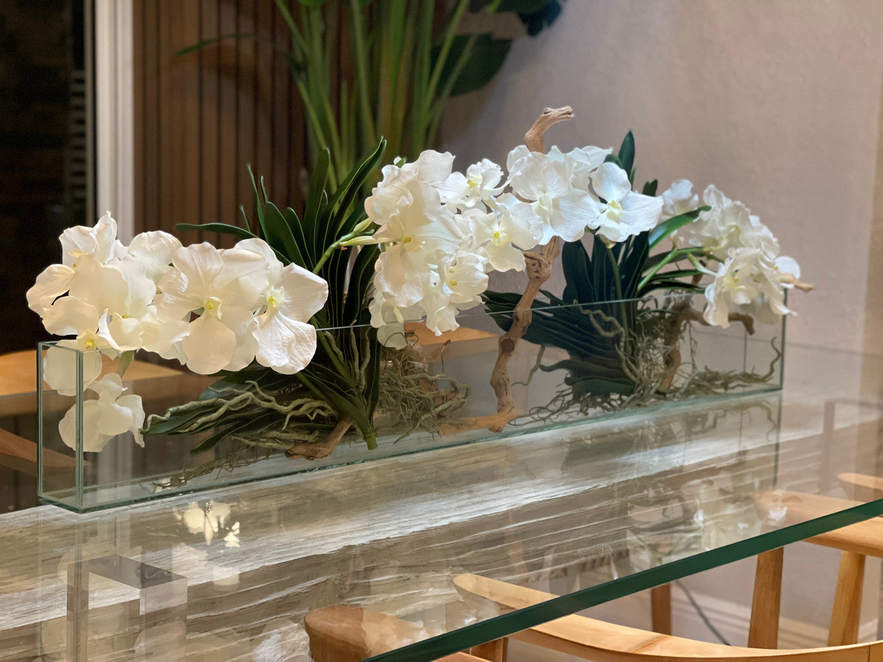 36″ Slim Casa Moderna with White Vanda Orchids.