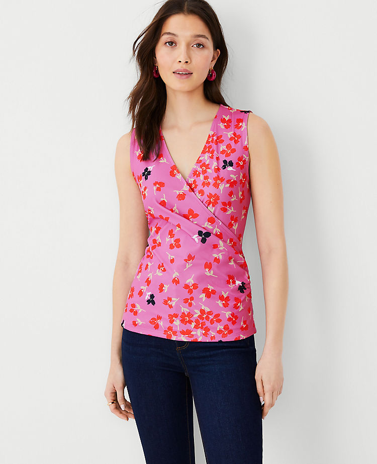 Ärmelloses Wickel-Top aus raffiniertem Stretch-Stoff mit Blumenmuster