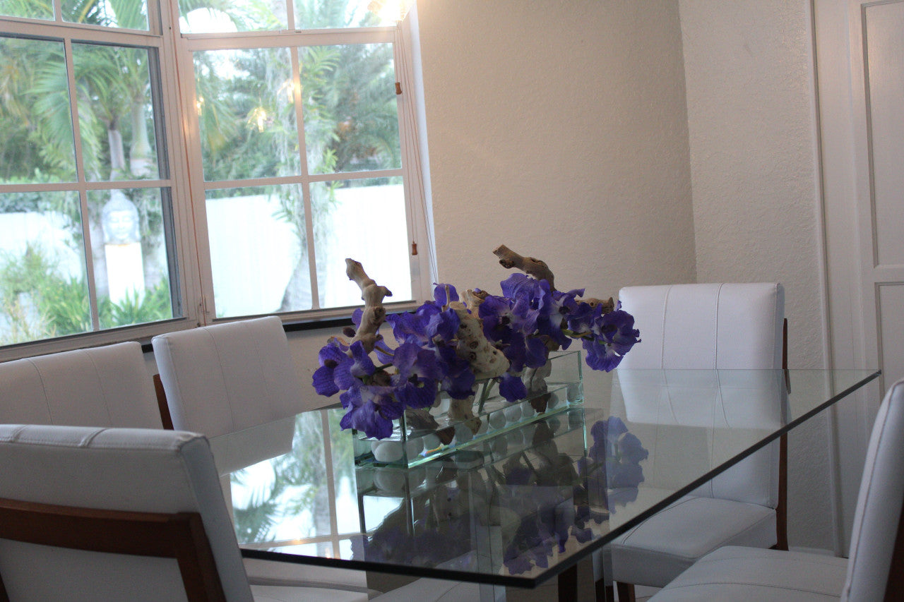 Jardinière en verre de 60 cm Casa Moderna avec vandas violets