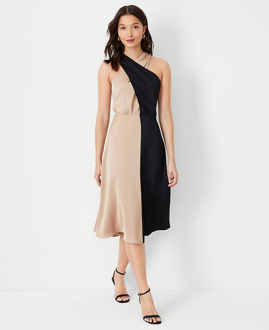 Colorblock Crossover Neckholderkleid