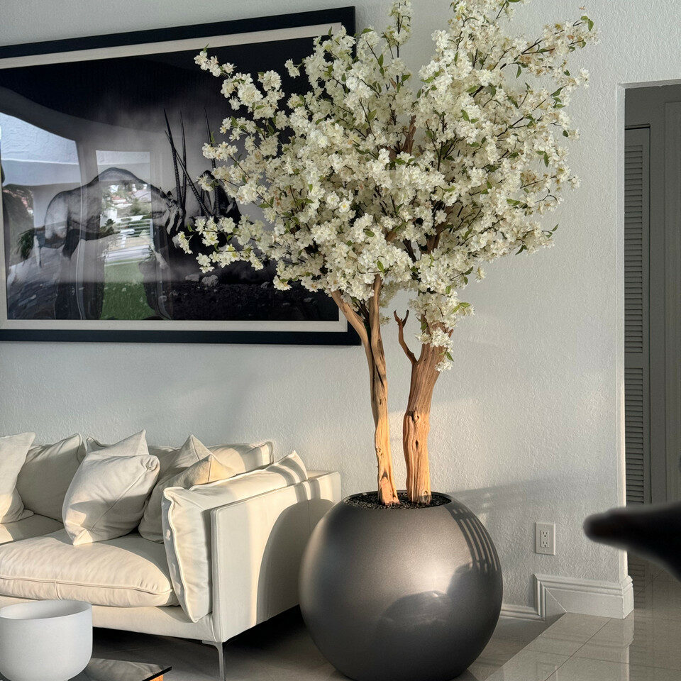 Most popular matte gun metal globe with custom made cherry blossom tree