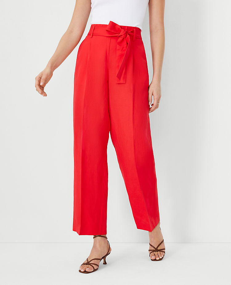 The Tie Waist Straight Ankle Pant in Linen Blend