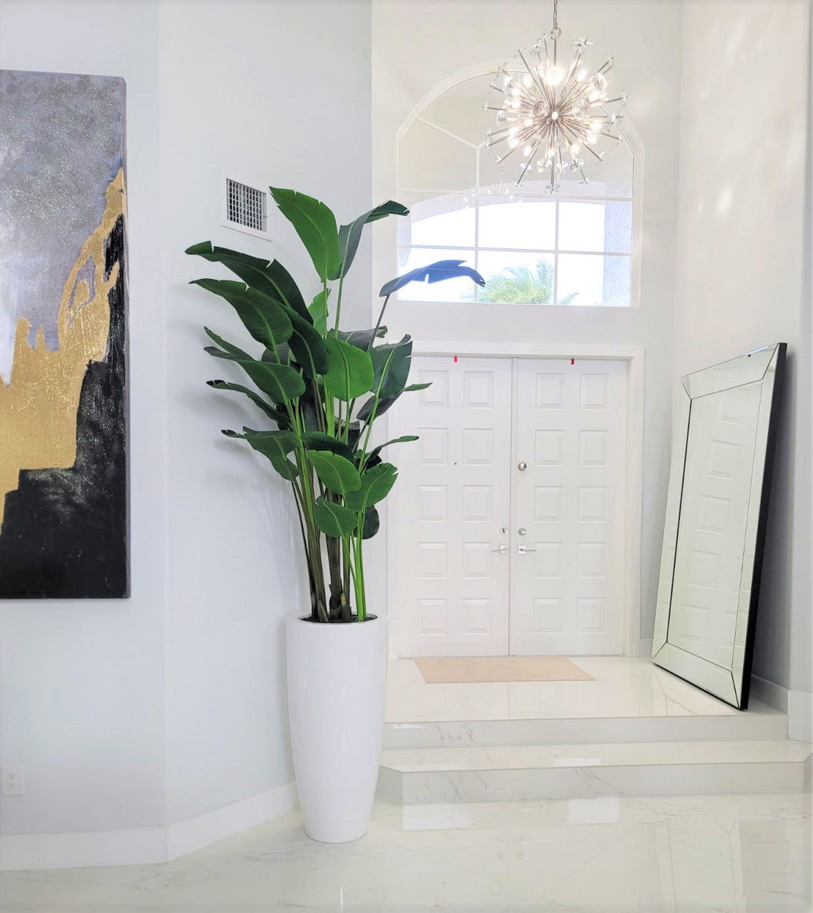 9 ft Bird of Paradise with Large Dax  Planter in Glossy White