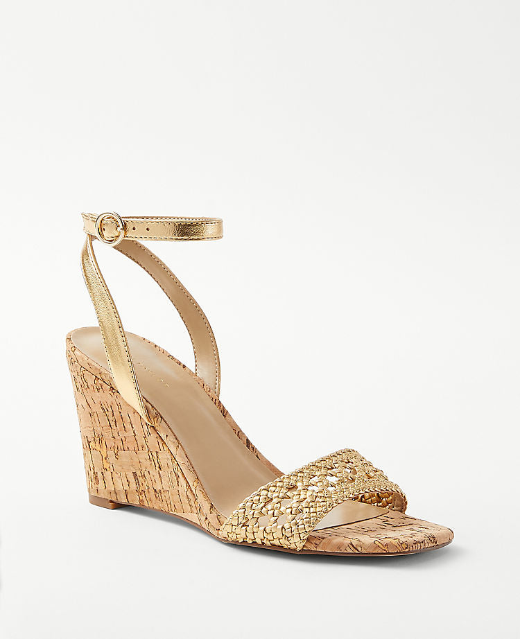 Metallic Woven Leather High Wedge Sandals