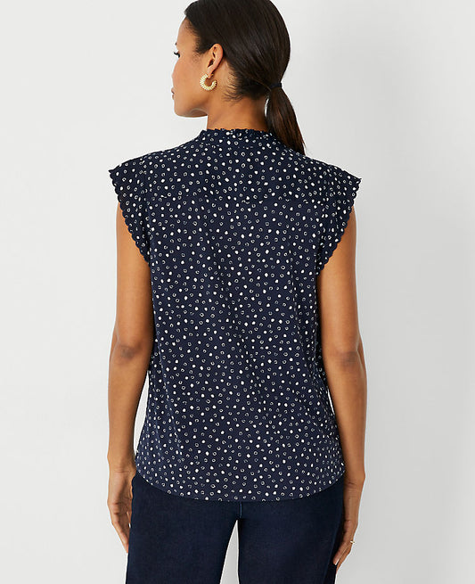 Haut boutonné mixte plissé à pois