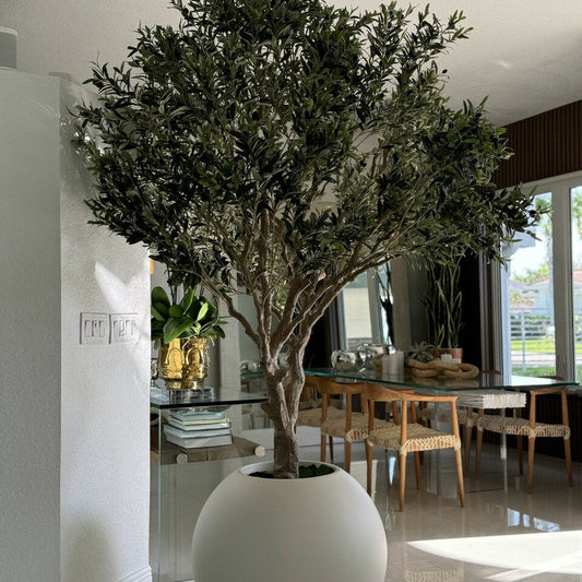 Olive Tree in Matte Beige 30′′ Globe Planter Artificial Tree