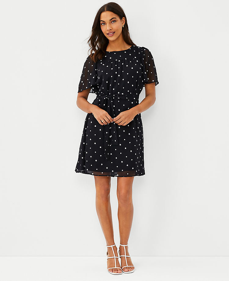 Floral Embroidered Belted Shift Dress