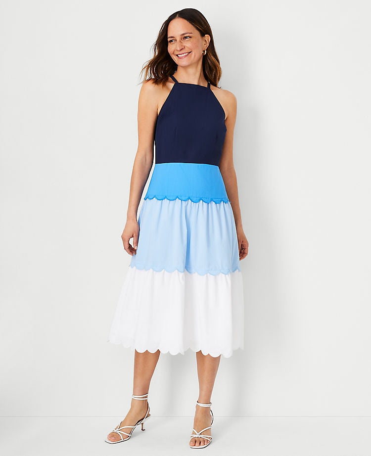 Colorblock Neckholder-Kleid mit ausgestelltem Rock