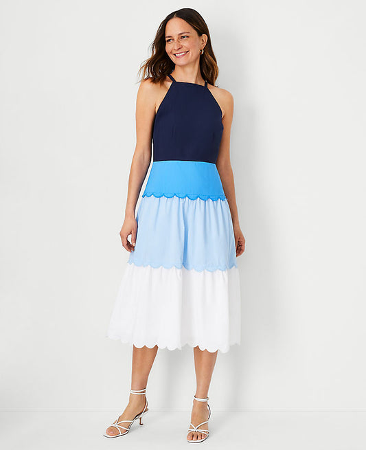 Colorblock Neckholder-Kleid mit ausgestelltem Rock