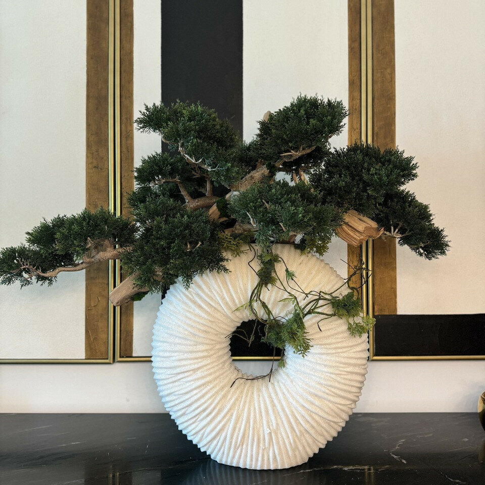 Large Eternity Vase with Trailing Bonsai Tree and Driftwood