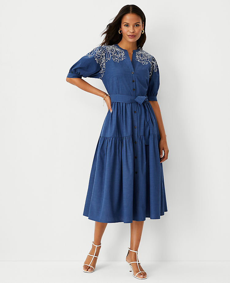 Robe chemise en chambray à œillets