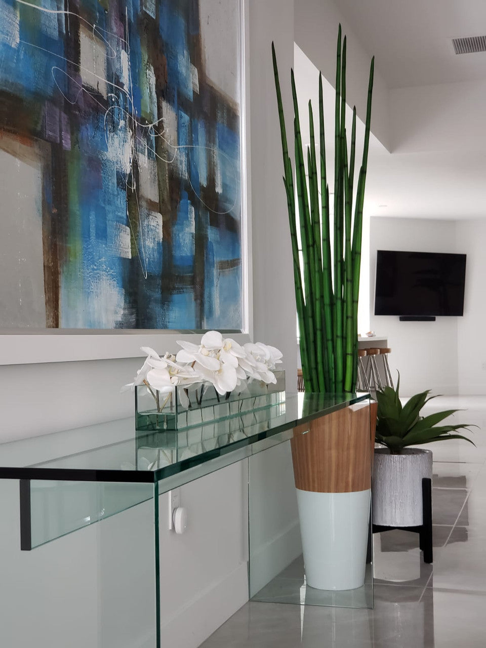 Snake grass (63″) with Lux planter in white