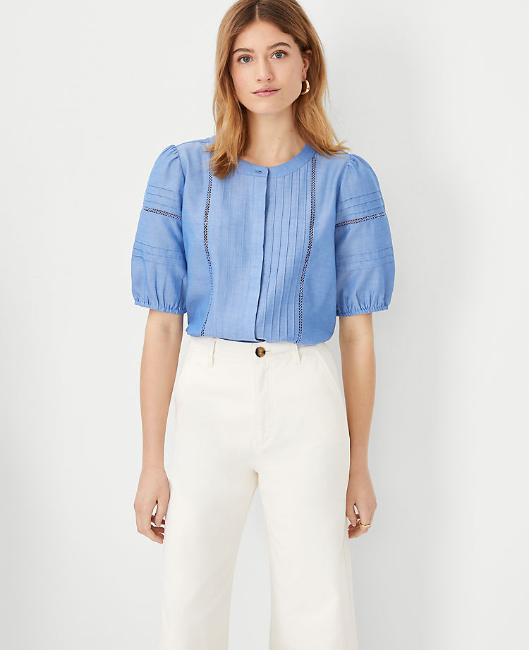 Haut en chambray à plis nervurés avec découpes