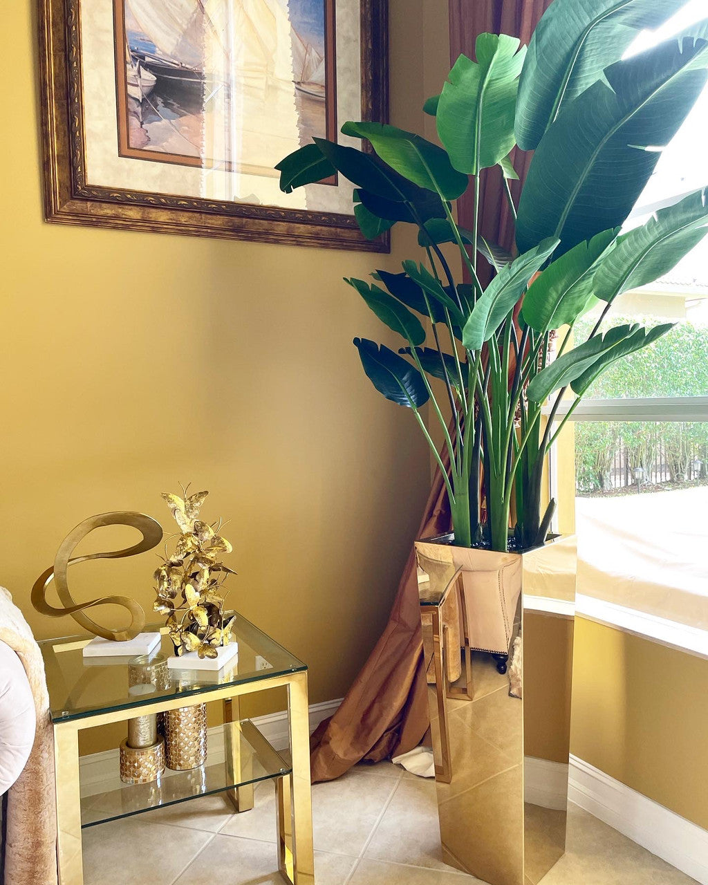 Gold Cube Planter with Bird of Paradise (7′)