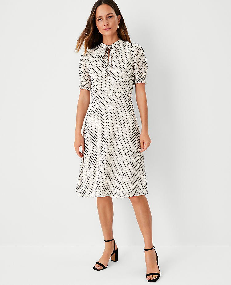 Clip Tie Neck Flare Dress