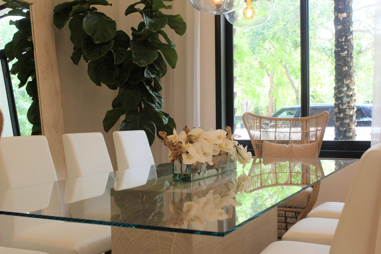 Jardinière Casa Moderna en verre de 24 po avec orchidées blanches