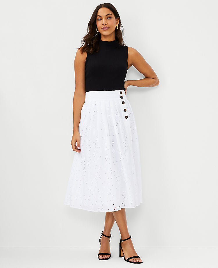 Eyelet Pleated Full Skirt
