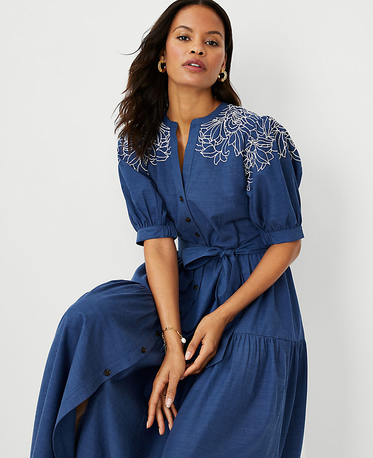 Robe chemise en chambray à œillets