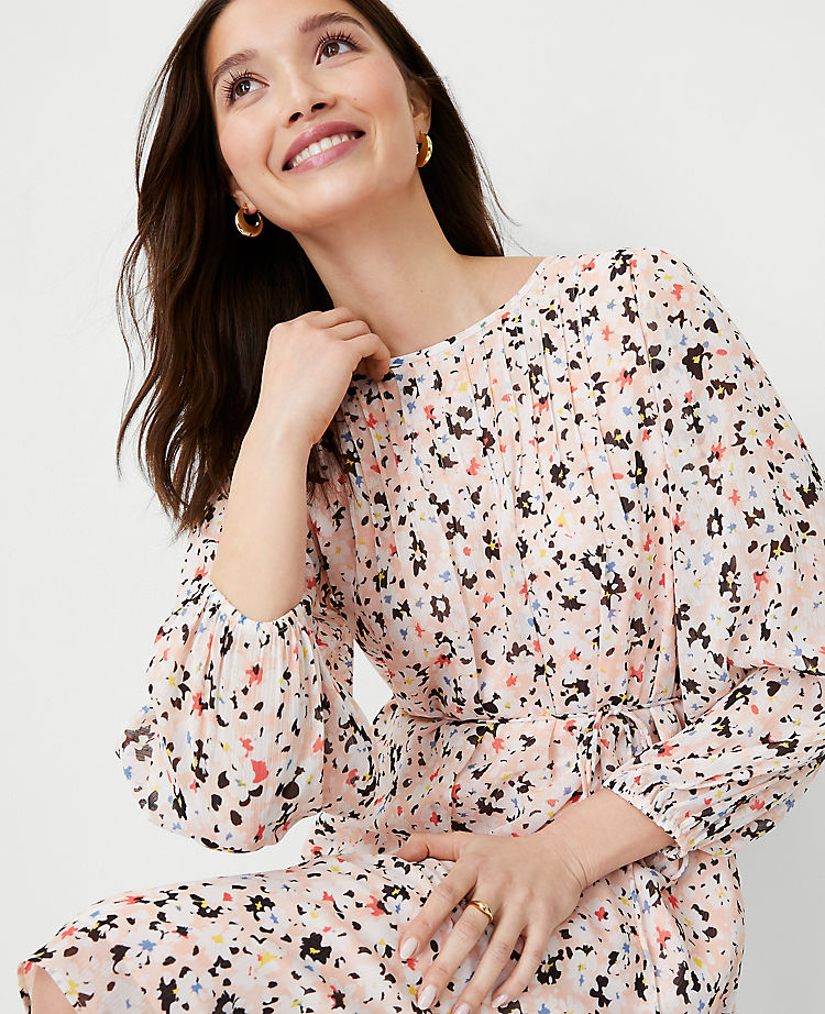 Floral Pleat Front Belted Flare Dress