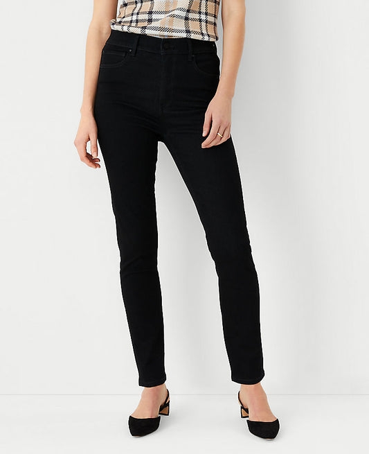 Jean skinny taille haute sculptant, délavage Jet Black