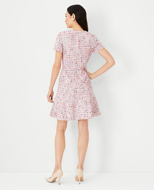 Robe évasée en tweed multicolore