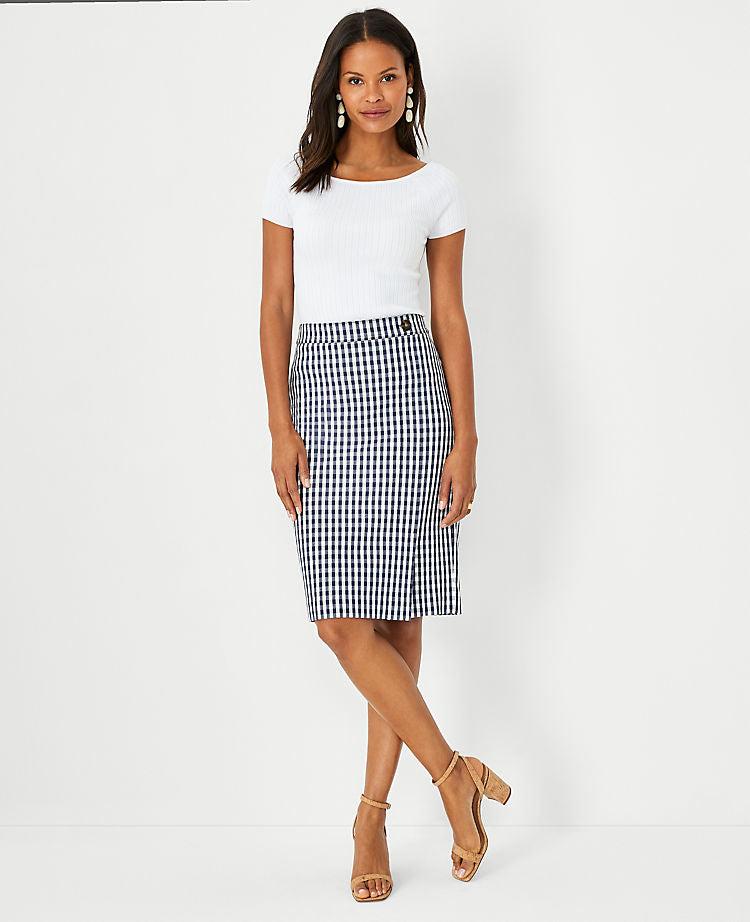 Plaid Button Front Pencil Skirt