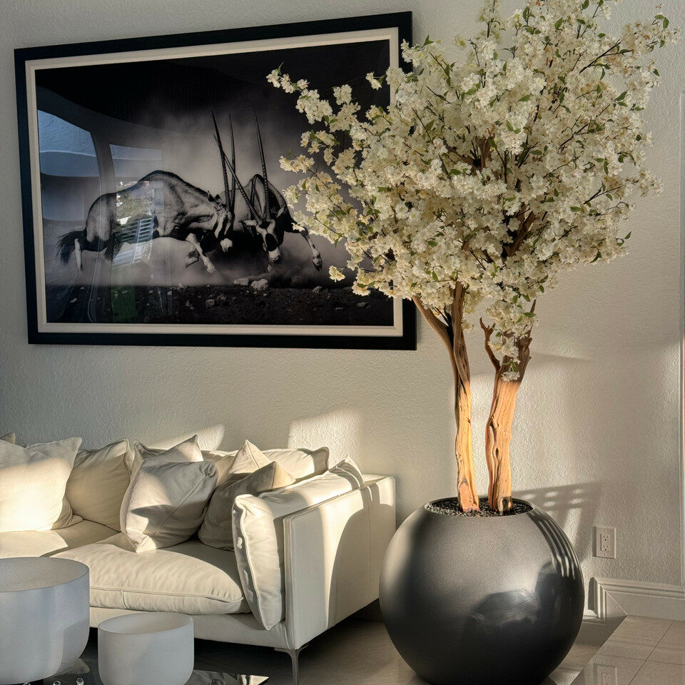 Most popular matte gun metal globe with custom made cherry blossom tree