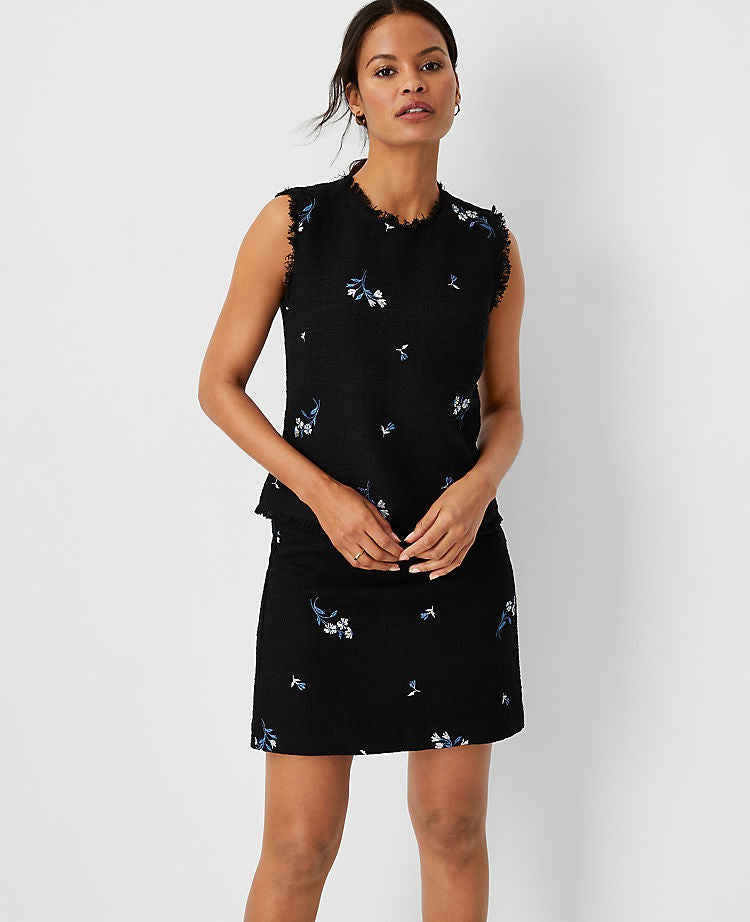 Embroidered Floral Tweed Shell