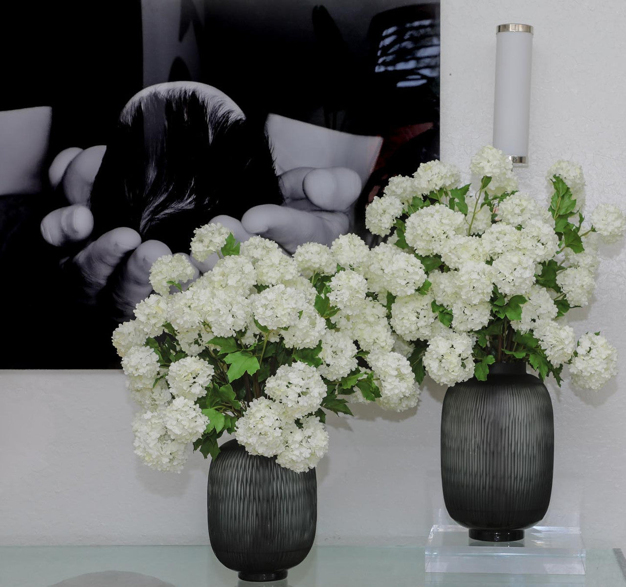 Vase Maximal Moyen avec Hortensias Boule de Neige Verts