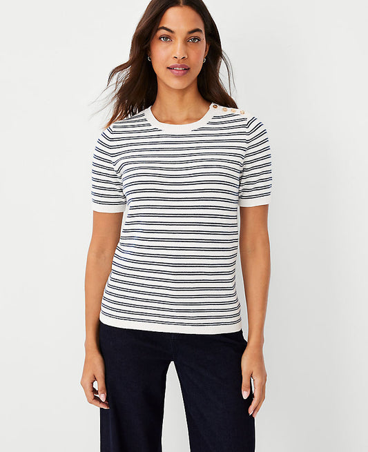 T-shirt-pull rayé à boutons sur l'épaule