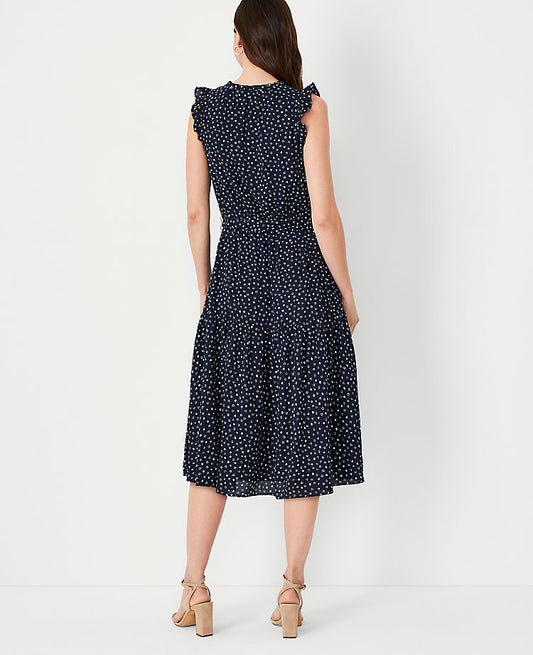 Robe évasée à volants et ceinture, imprimé pois