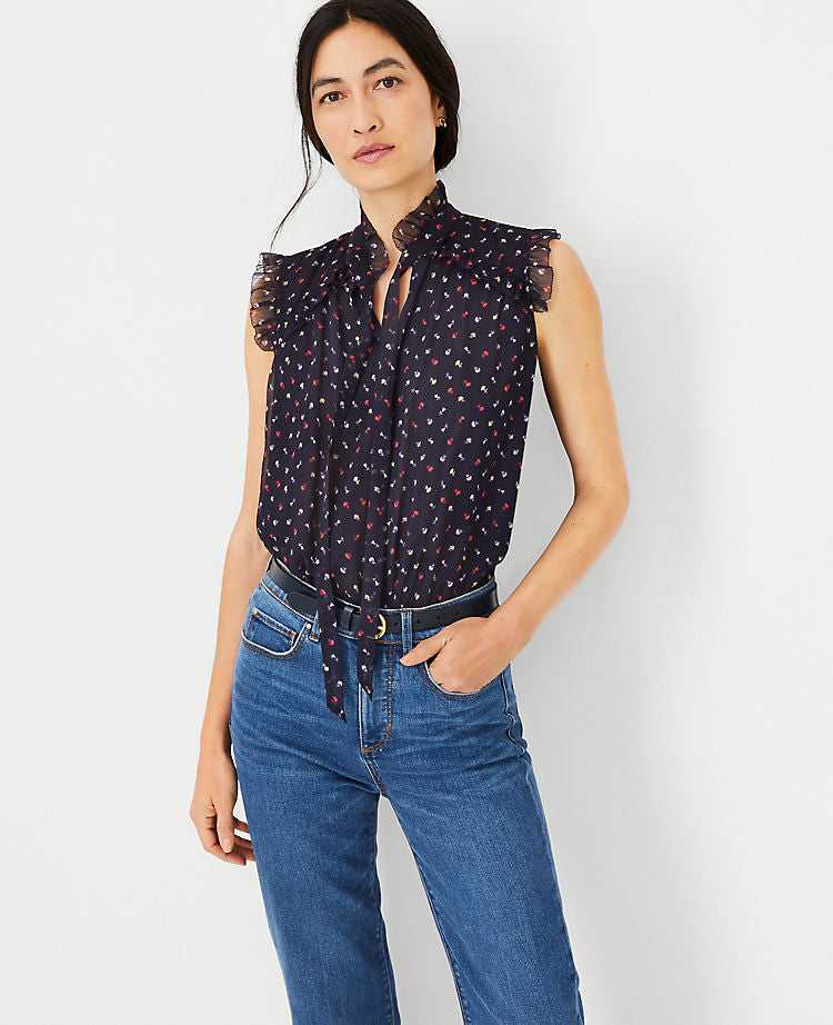 Blumen-Rüschenpasse-Schleifenshirt