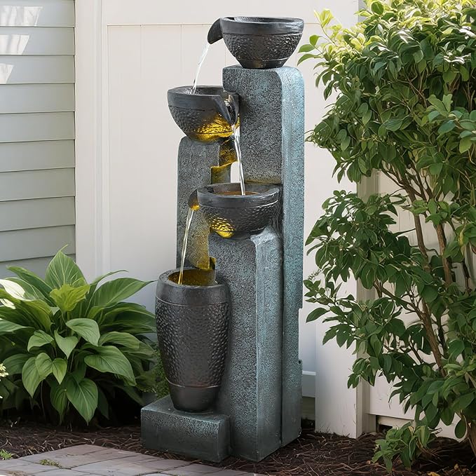 51″ Tall Outdoor 6-TierRainforest Waterfall Fountain with 30 LED Lights