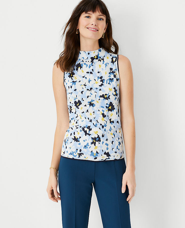 Geblümtes Mock-Neck-Pullover-Top