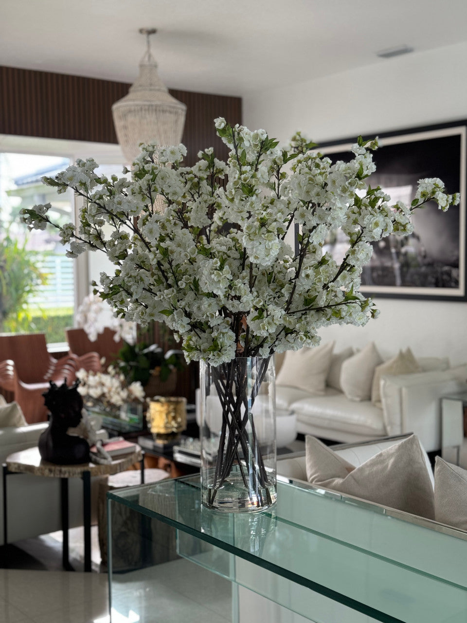 Cherry Blossoms in 16″ Glass Cylinder