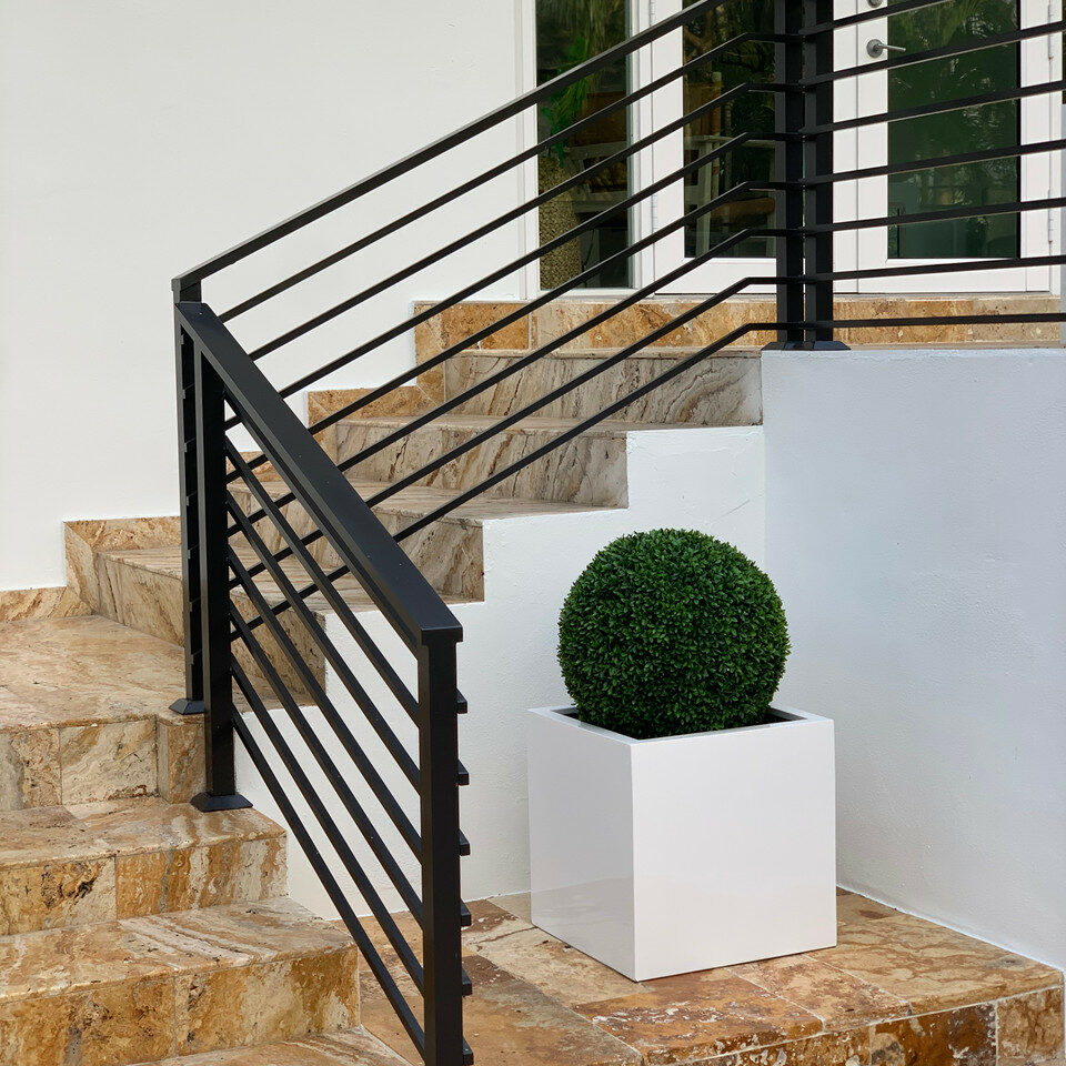 Large Block Fiberglass Planter with 20′′ Topiary