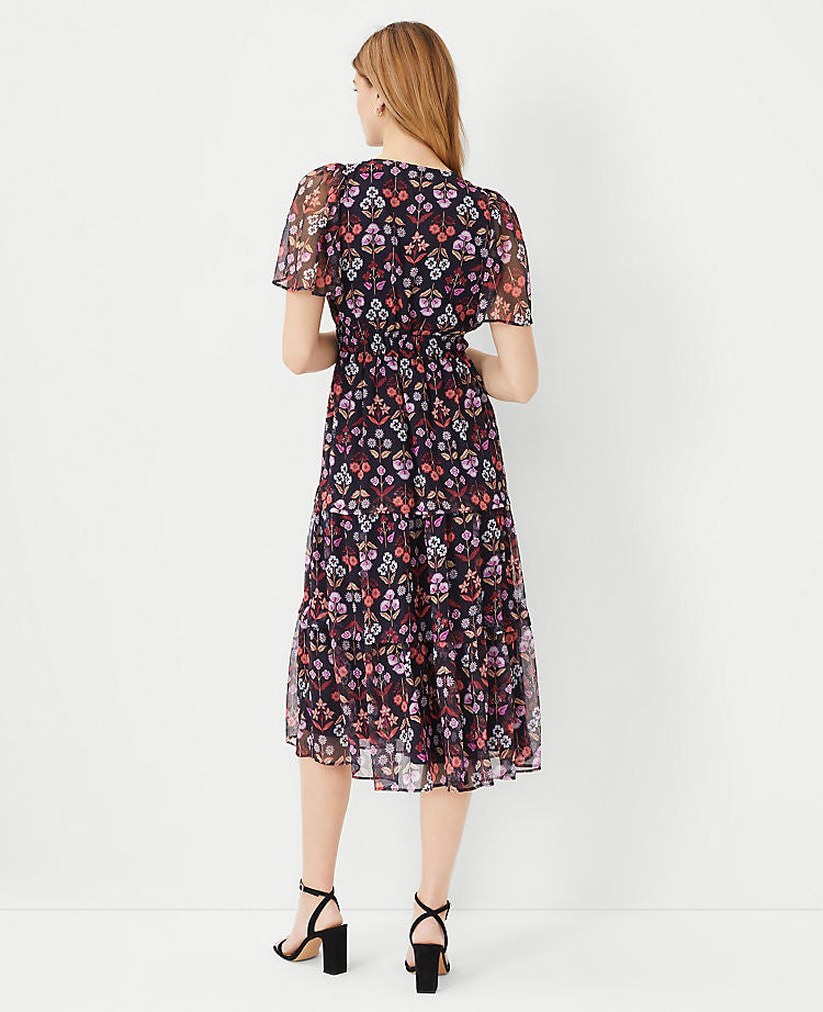 Geblümtes Stufen-Midikleid