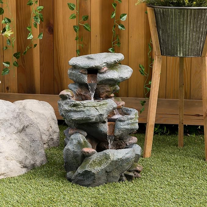 51″ Tall Outdoor 6-TierRainforest Waterfall Fountain with 30 LED Lights